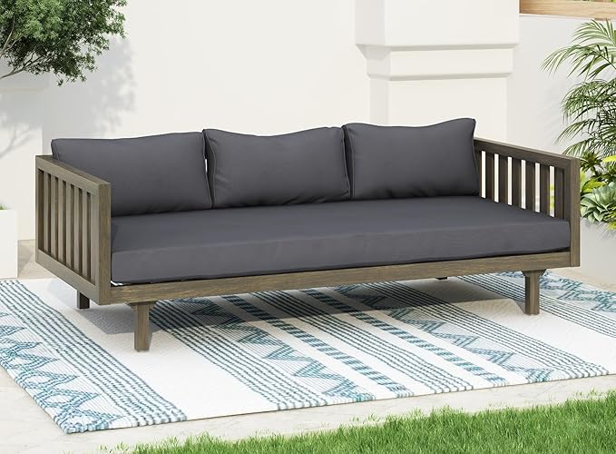 Merax Outdoor 3 Seater Daybed, Acacia Wood Day Bed Couch Sofa by Merax