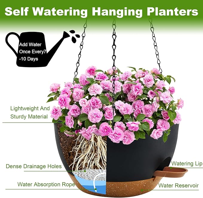 12 inch Hanging Planters for Indoor Plants, 2 Pack Self-Watering Hanging - Image 5