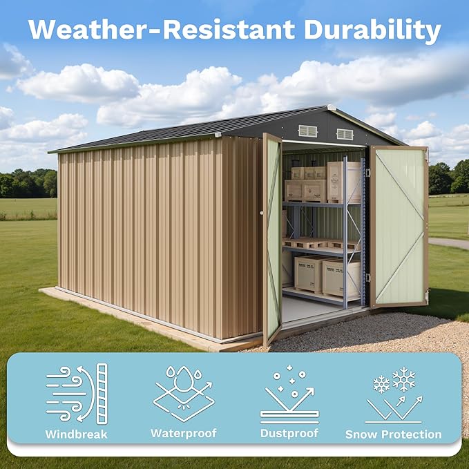 Greesum 8x10FT Outdoor Storage Shed, Metal Storaged Sheds - Image 6