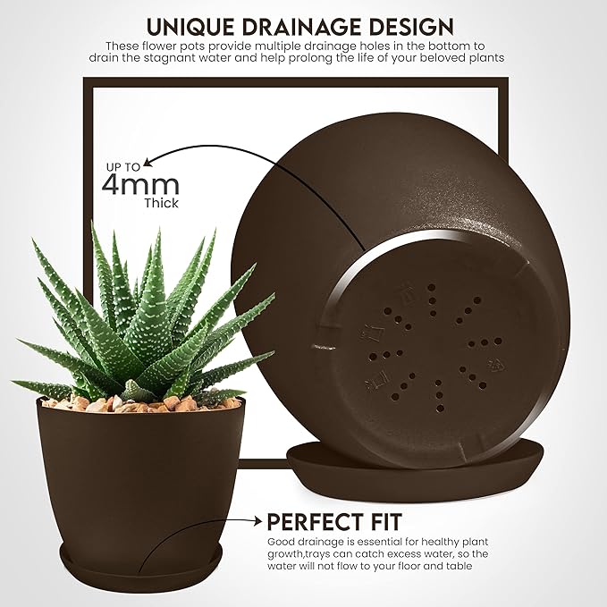 Utopia Home - Plant Pots Indoor - 7/6.6/6/5.3/4.8 Inches Garden Flower Pots - Image 3