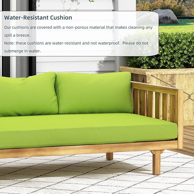 Merax Solid Acacia Wood Couch Chaise Lounge Chair Indoor, 3 Seater Daybed Sofa - Image 7