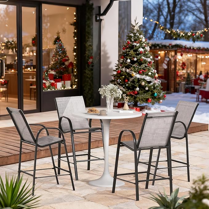 HOMREST Outdoor Bar Height Stools Set of 4, High Back Patio Chairs - Image 2