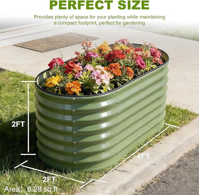 24" Tall Galvanized Raised Garden Bed Outdoor, Large Oval Raised Beds - Image 2