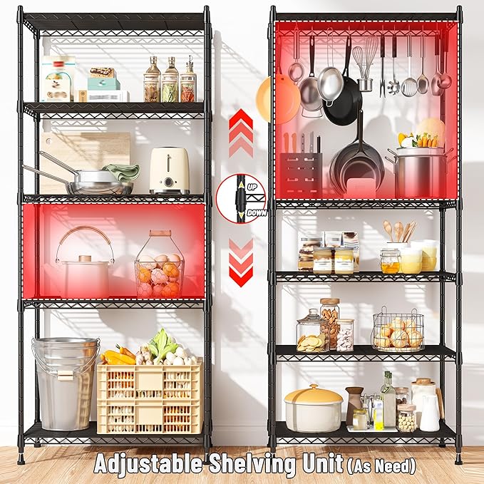 5-Tier Shelf 1010LBS Storage Shelves Adjustable Wire Shelving Metal Shelving - Image 8
