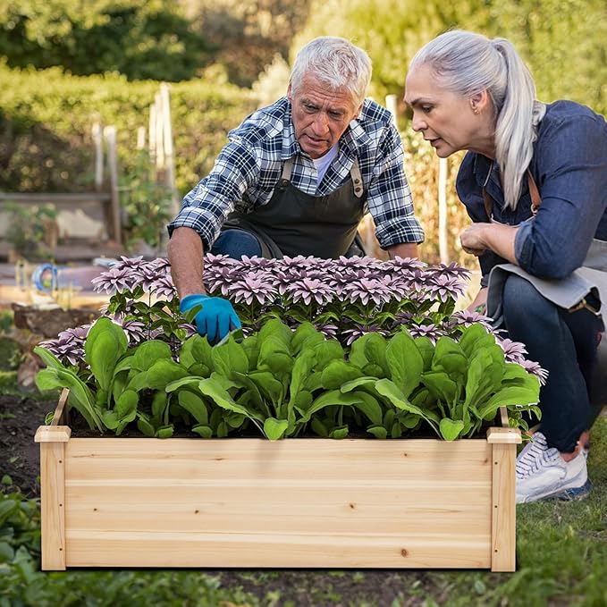 Giantex Raised Garden Bed, Wood Planter Box, Outdoor Square Garden Bed - Image 9