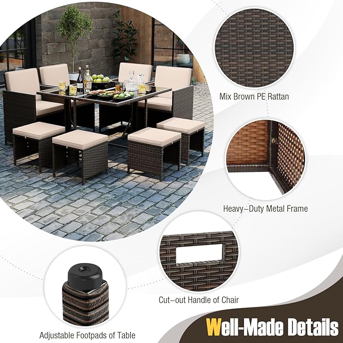 Tangkula 9 Piece Patio Dining Set, Rattan Chairs - Image 8