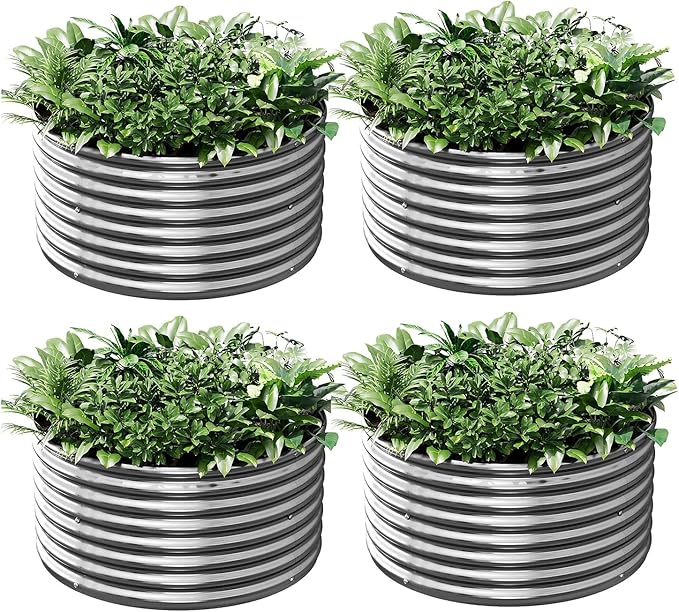 4 Pack 3x3FT Round Corrugated Galvanized Steel Raised Garden Bed Outdoor by CATMANOR