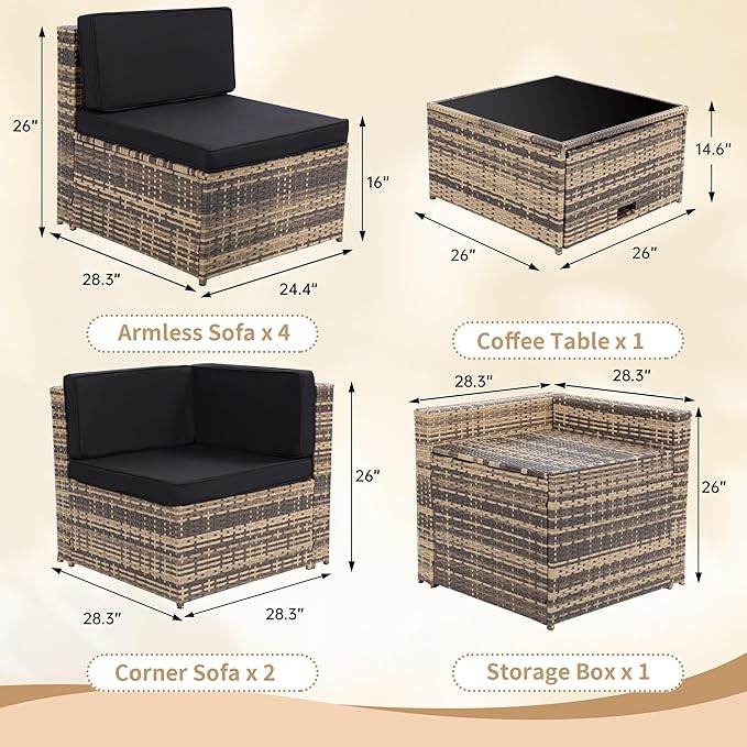 8-Piece Patio Furniture Set, Outdoor Wicker Rattan Sectional - Image 6
