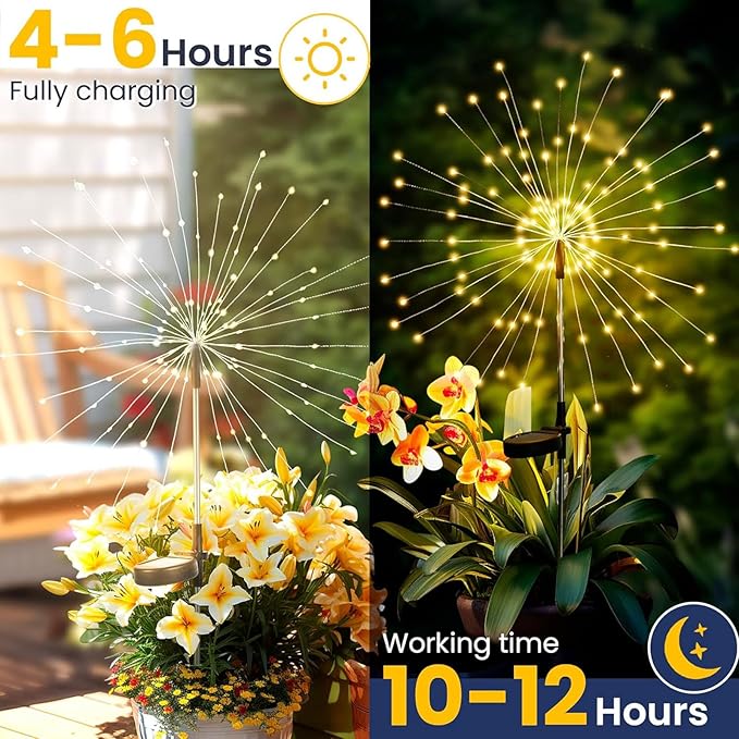 4 Pack Solar Firework Lights 200 LED Create Magical Nights, Waterproof - Image 2