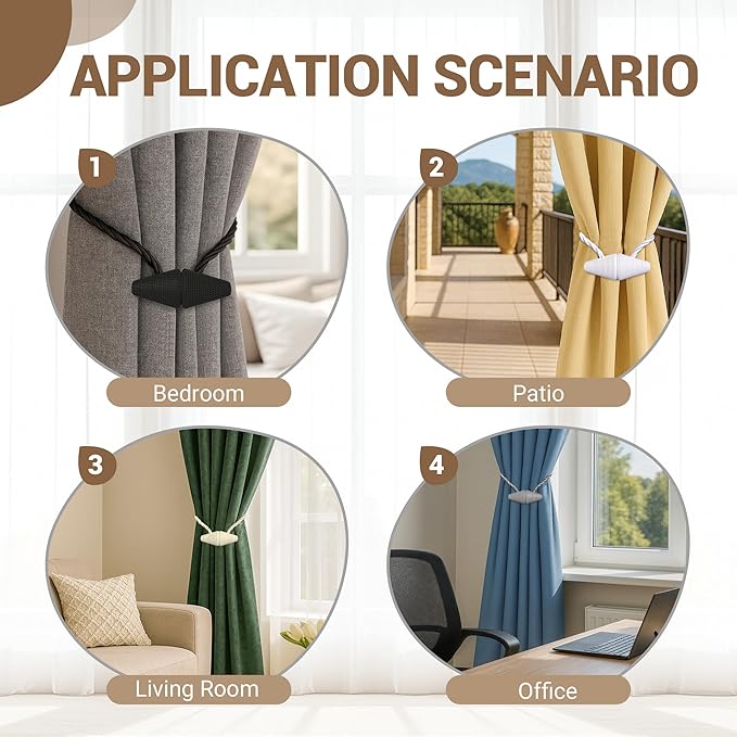Hion Magnetic Curtain Tiebacks Beige 2pcs, Curtain Tiebacks Buckles Holdbacks - Image 5