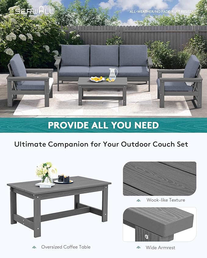 SERWALL HDPE Patio Conversation Set, 6-piece Sectional Outdoor Furniture Set - Image 7