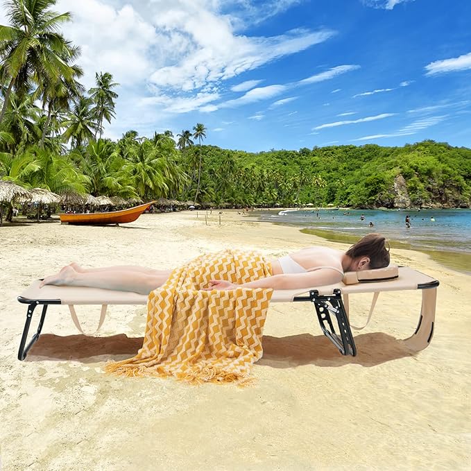 GYMAX Tanning Chair, 350lbs Beach Lounge Chair - Image 5