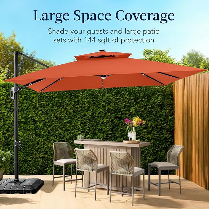 Best Choice Products 12x12ft LED Cantilever Patio Umbrella w/Base Included & - Image 4