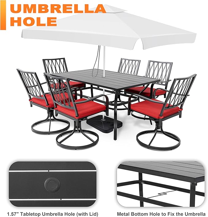 NUU GARDEN 7 Piece Outdoor Dining Set Rectangle Iron Patio Table - Image 5