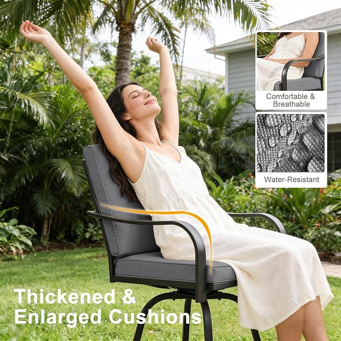 Patio Swivel Bar Stools Set of 4, Outdoor Bar Height Swivel Chairs - Image 3