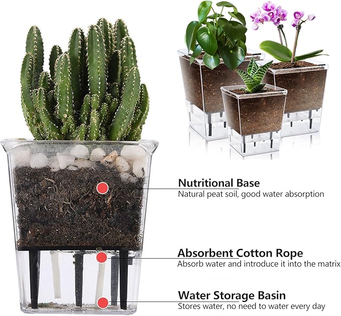 Self Watering Pots Set, 3 Pack 5/4.1/2.7 Inch Self Watering Pot - Image 4