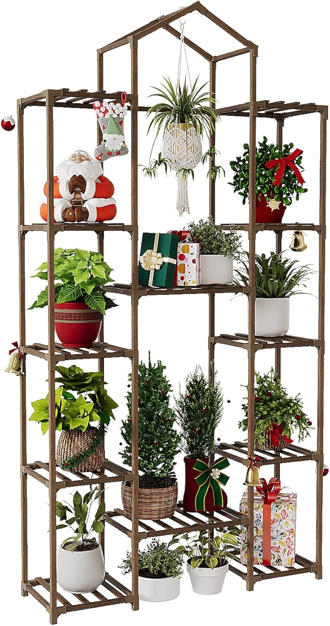 Bamworld 74.4" Tall Plant Stand Indoor Outdoor Wood Plant Shelf Hanging Plant by Bamworld