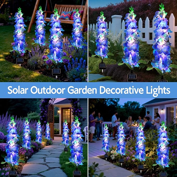 Solar Garden Lights, Solar Blue Delphinium Flowers Lights 4 Pack 80 LEDs - Image 6