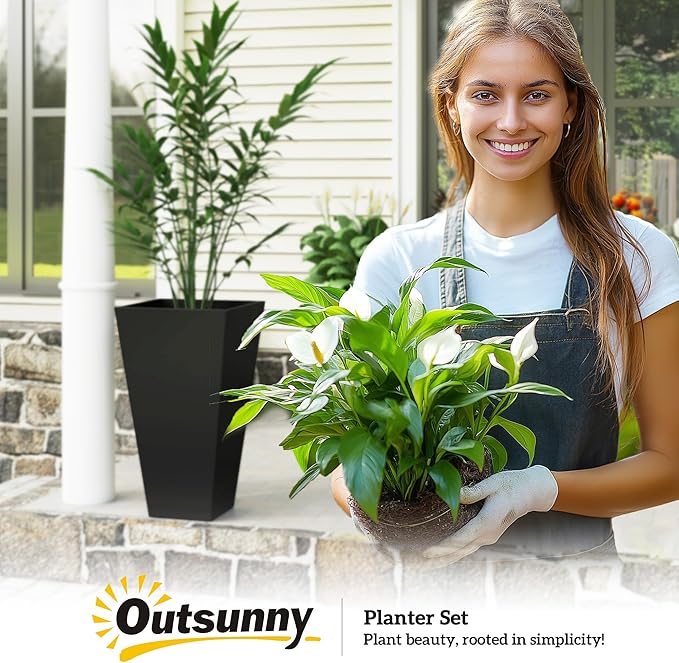 Outsunny Tall Planters for Outdoor Plants Set of 3, 28 in Taper Planters - Image 9