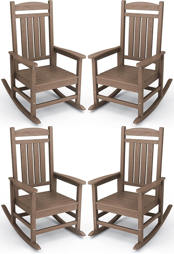 KINGYES HDPE Outdoor Rocking Chair Set of 4, All-Weather Poly Patio Rocking by KINGYES