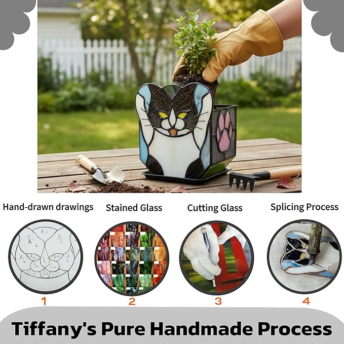 Stained Glass Black Cat Planter, Succulent Pot - Image 3