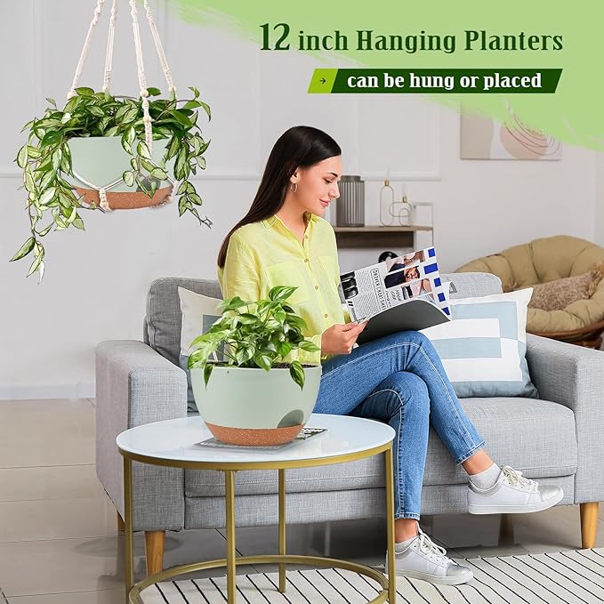 Hanging Planters for Outdoor Indoor Plants, 2 Pack 12 Inch Hanging Basket - Image 5