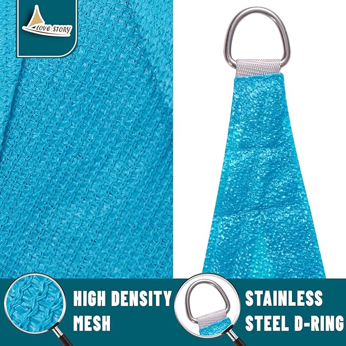 LOVE STORY Custom Size 5'x5'x7.1' Turquoise Blue Sun Shade Sail Right Triangle - Image 5