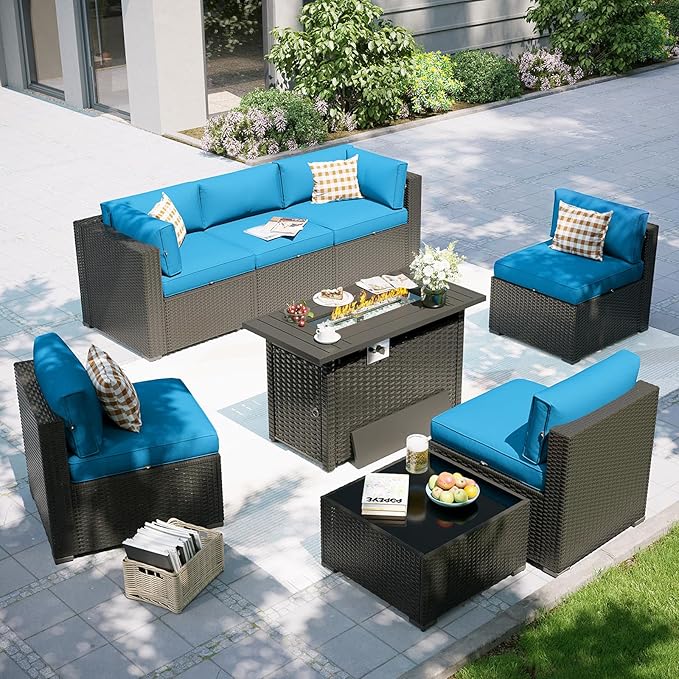 Aoxun Patio Furniture Set with Fire Pit Table, 8 Piece Outdoor Sectional Sofas by Aoxun