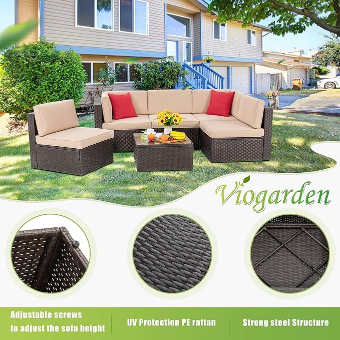 Vongrasig 6 Piece Patio Furniture Set, Small Outdoor Sectional Sofa Couch - Image 6