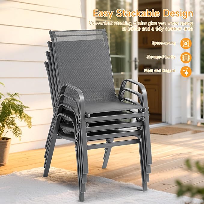ONBRILL Patio Chairs set of 4, Easy Assembly Stackable Outdoor Dining Chairs - Image 4