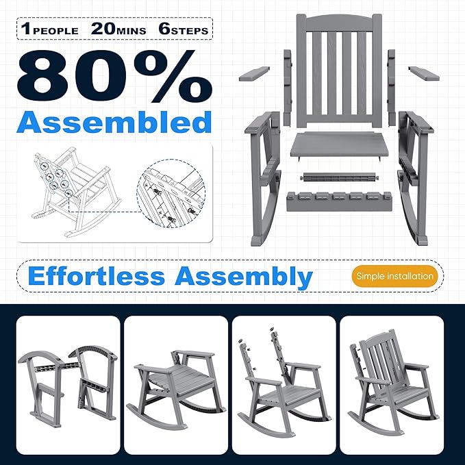 Devoko PP Material Rocking Chair Outdoor Indoor All Weather High Back Patio - Image 5