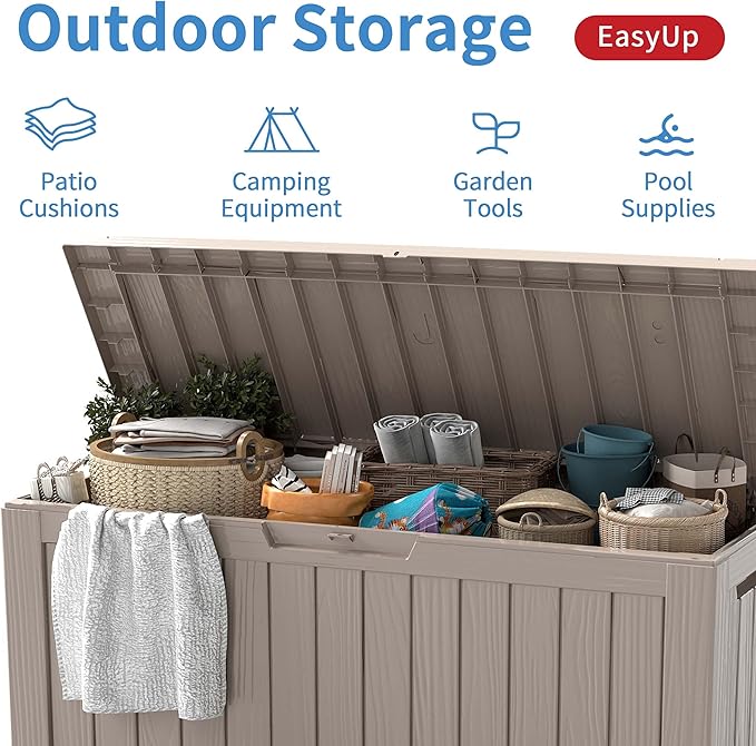 EasyUp 85 Gallon Outdoor Storage Box, Resin Waterproof UV-Resistant Deck Box - Image 4