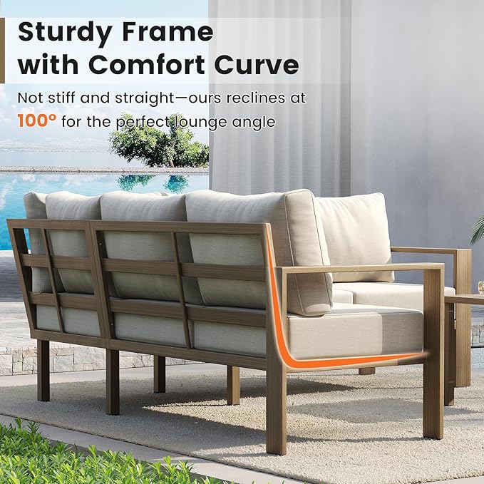 UDPATIO 6 Piece Patio Furniture Set, Faux Wood Metal Outdoor Sectional Sofa - Image 2