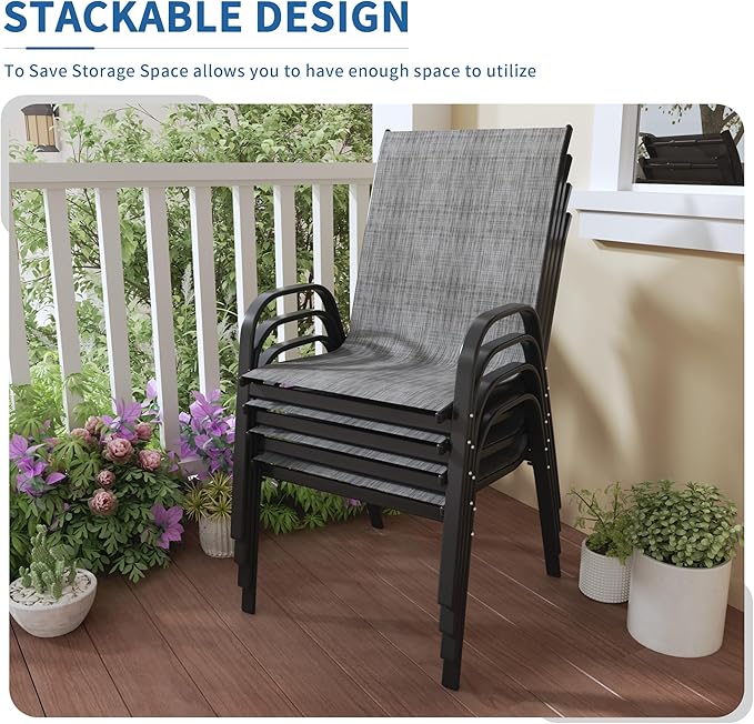 PIZZELLO Patio Chairs Set of 4, Outdoor Stackable Dining Chairs - Image 3