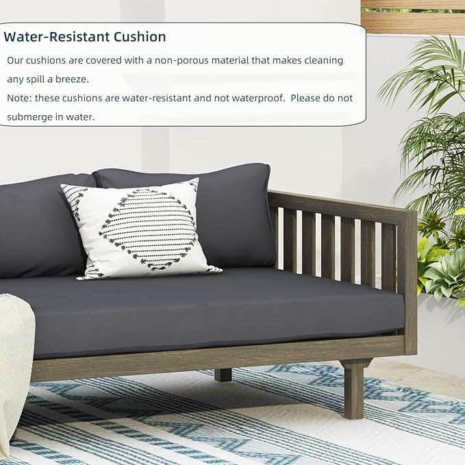 Merax Solid Acacia Wood Couch Chaise Lounge Chair Indoor, 3 Seater Daybed Sofa - Image 4