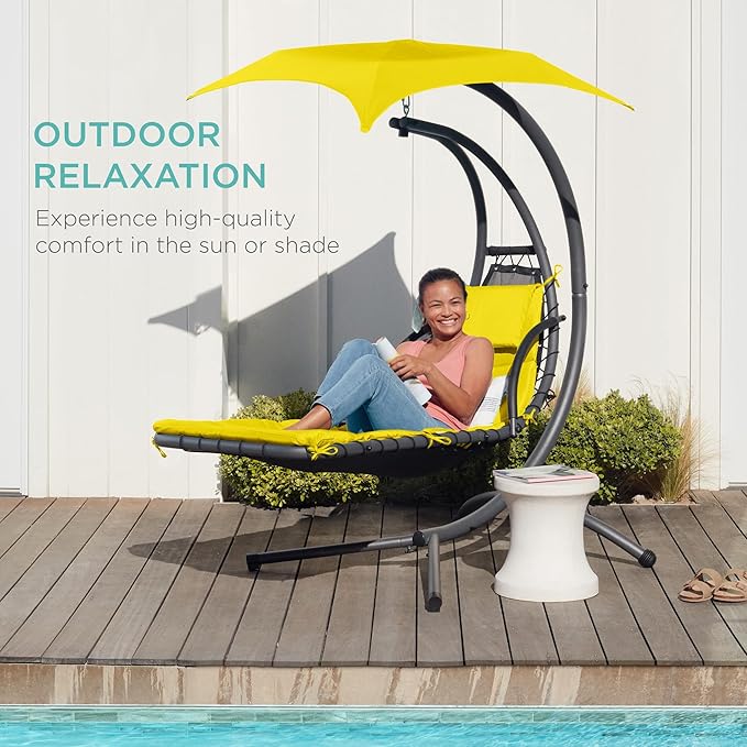 Best Choice Products Outdoor Hanging Curved Steel Chaise Lounge Chair Swing - Image 8