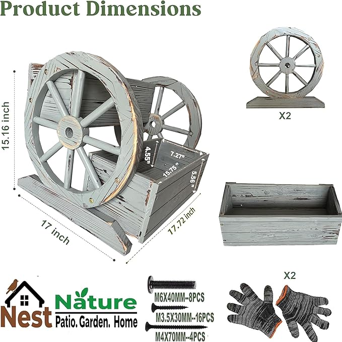 NestNature Wooden Wagon Planter Box, Raised Garden Bed, Decorative Garden - Image 5