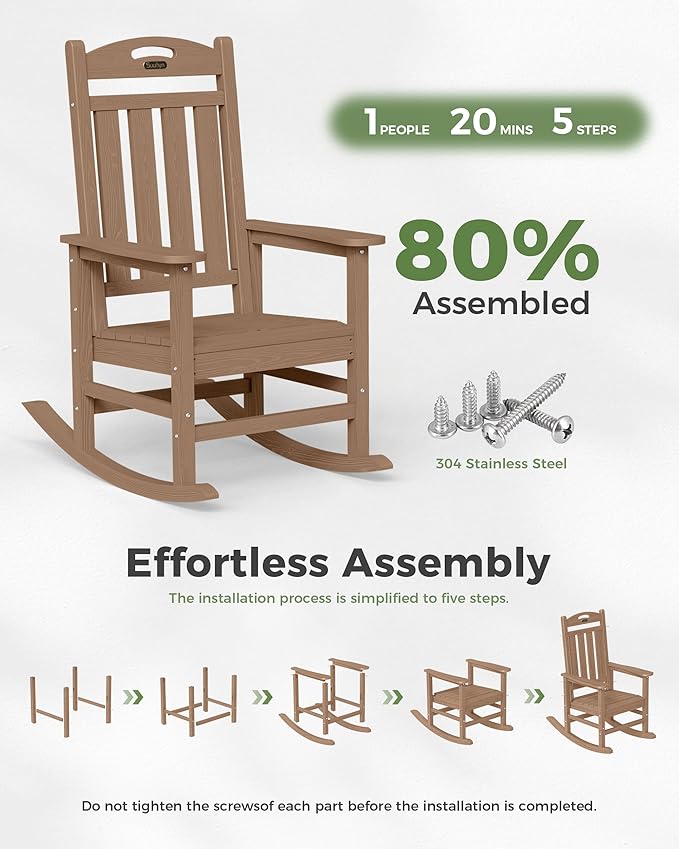 Oversized Outdoor Rocking Chairs Set of 4, High Back Porch Rocker Chair - Image 6