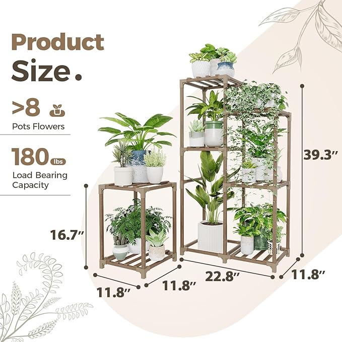 Bamworld Plant Stand Indoor Corner Plant Shelf Wood Plant Holder - Image 6