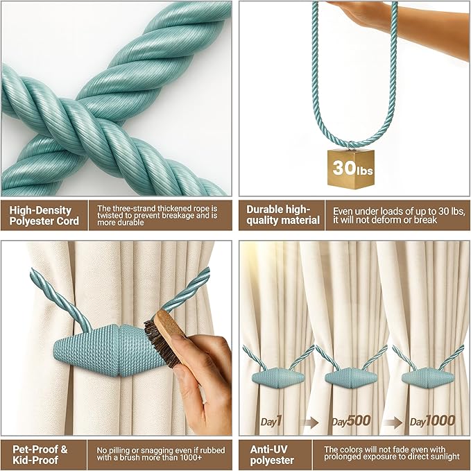 Hion Magnetic Curtain Tiebacks Gray Blue 2pcs, Curtain Tiebacks Buckles - Image 4