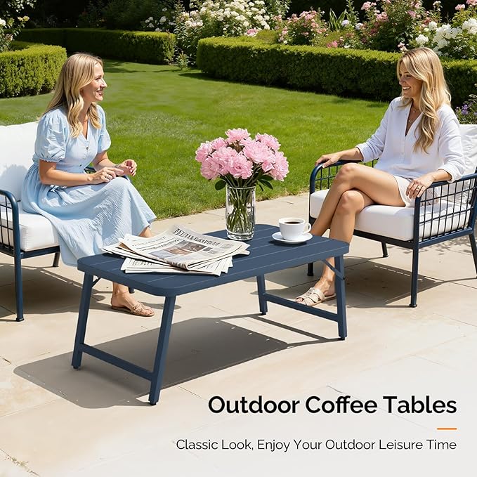 VINGLI Outdoor Folding Coffee Table, Rectangle Drainable Iron Patio Table - Image 2