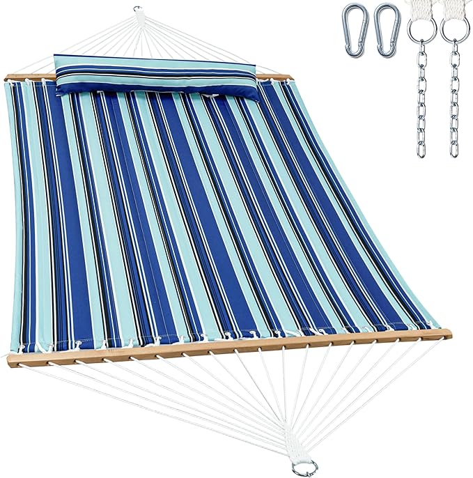 2 Person 12FT Hammocks for Outside, Double Quilted Fabric Outdoor Hammock by GafeteOutdoorLiving