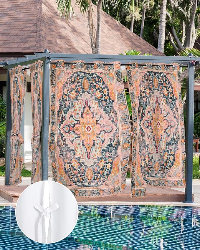 Rustic Boho Outdoor Curtains for Patio Waterproof, Grommet Privacy Curtain - Image 7