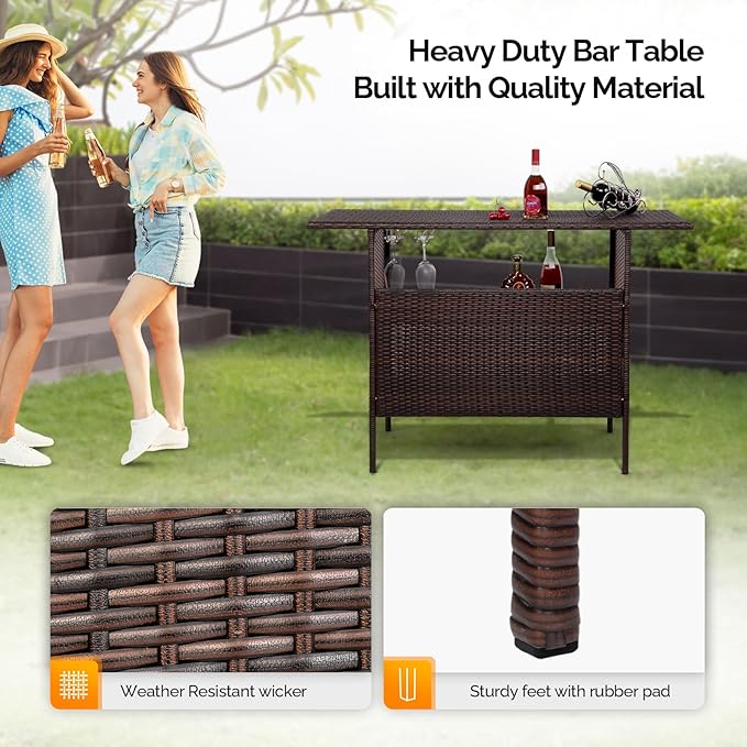 VINGLI Wicker Outdoor Bar Table - Image 5