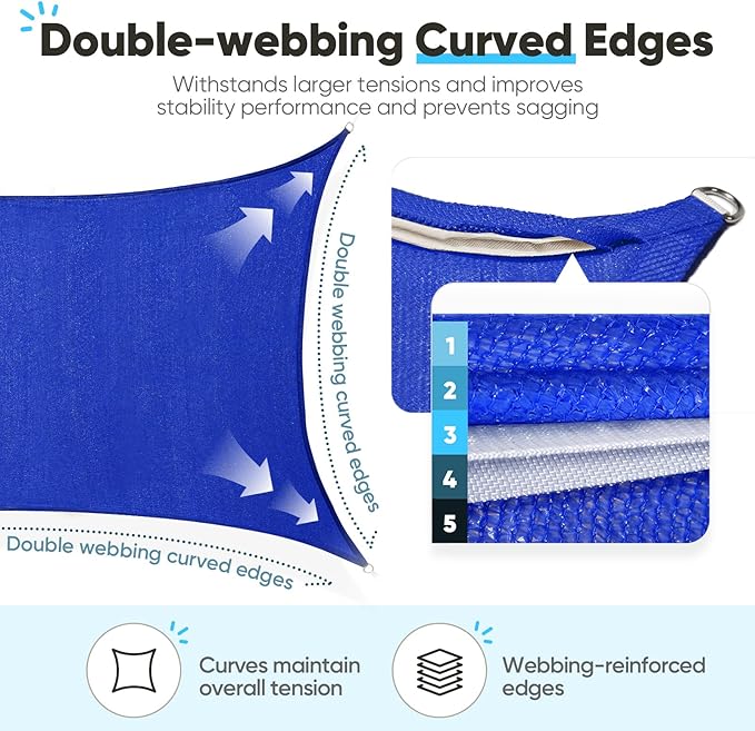 Quictent 12x16ft Rectangular Sun Shade Sail 185G HDPE Canopy 98% UV Block - Image 6