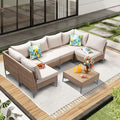 7 Piece Wicker Patio Furniture Set, Outdoor Conversation Sectional Sofa by JOYURE