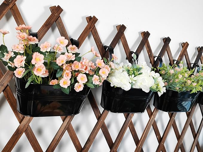 2 Pack Metal Hanging Planter for Outdoor Plants, 10 Inch Black Fence Planters - Image 6