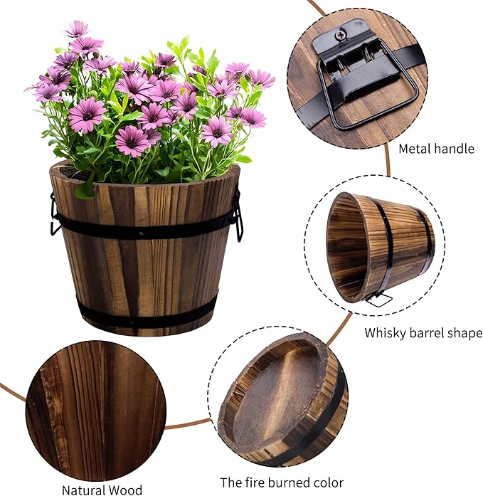 Adnee 4 Pack Wooden Whiskey Barrel Planters - Image 3