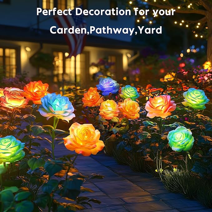 Solar Rose Lights Outdoor: 4 Pack IP65 Waterproof 7-Color Changing LED Flower - Image 6