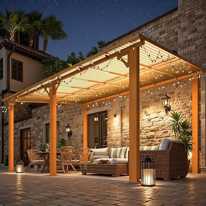 AECOJOY 14' x 10' Gazebo for Patio, Wood Grain Hard Top Lean to Gazebo Pergola - Image 2